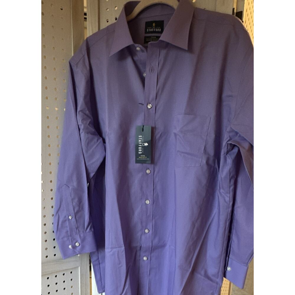 Stafford Regular Fit Purple Dress Shirt XL 17-17.5 32/33 Travel Easy Care